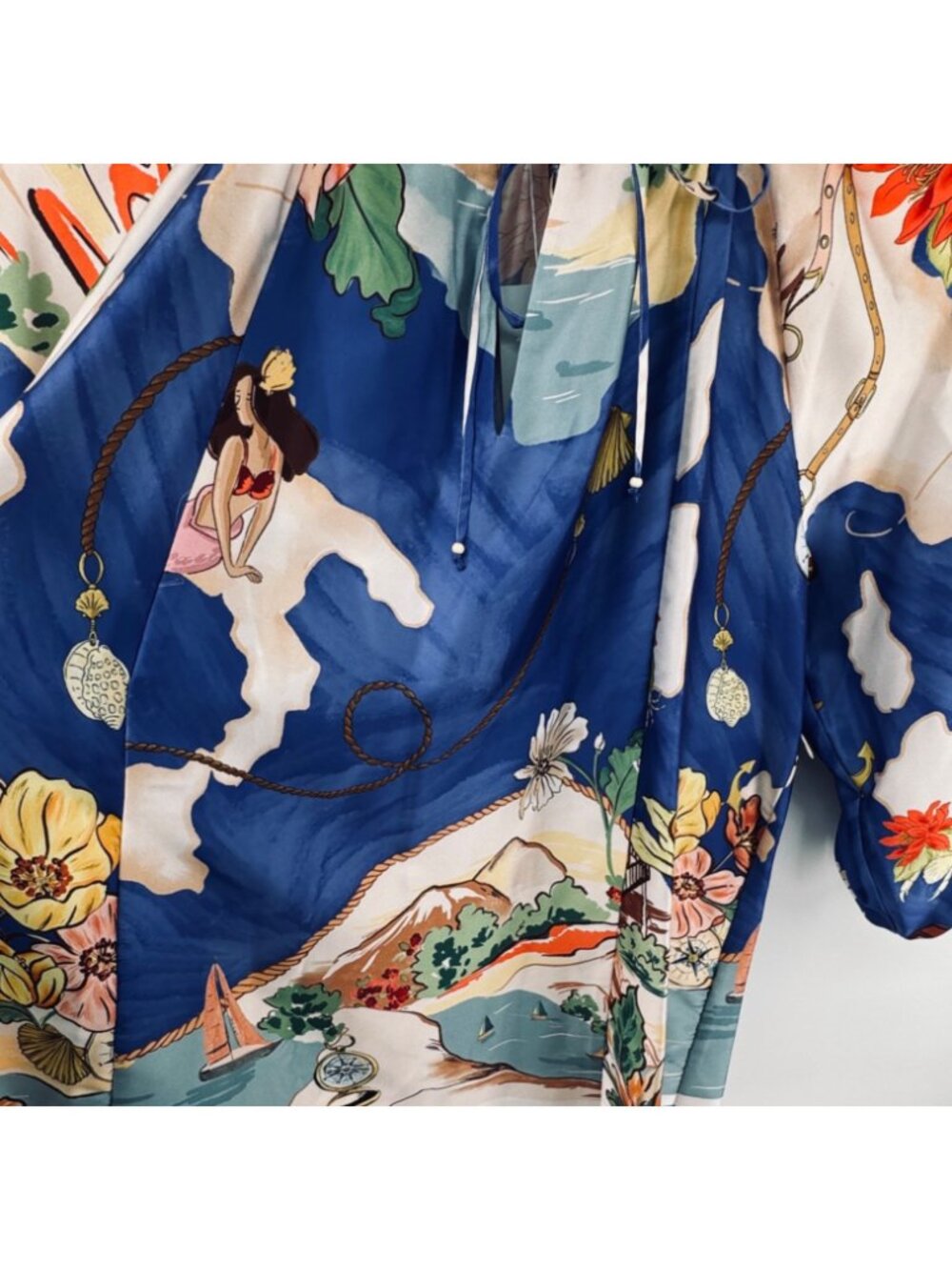 Women's Blue Floral Print Long-Sleeve Mini Dress - Picture 12 of 15
